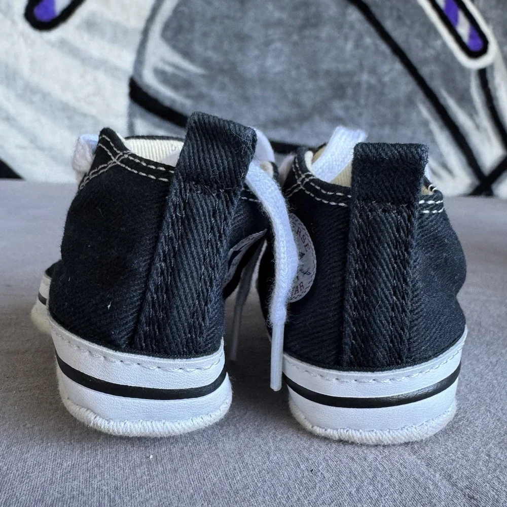 Size 1c - Converse Newborn Crib Booties Black 8J231 First All Star Baby Shoes